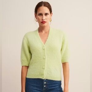Rouje Women's Pistachio Green Half Sleeve Cardigan